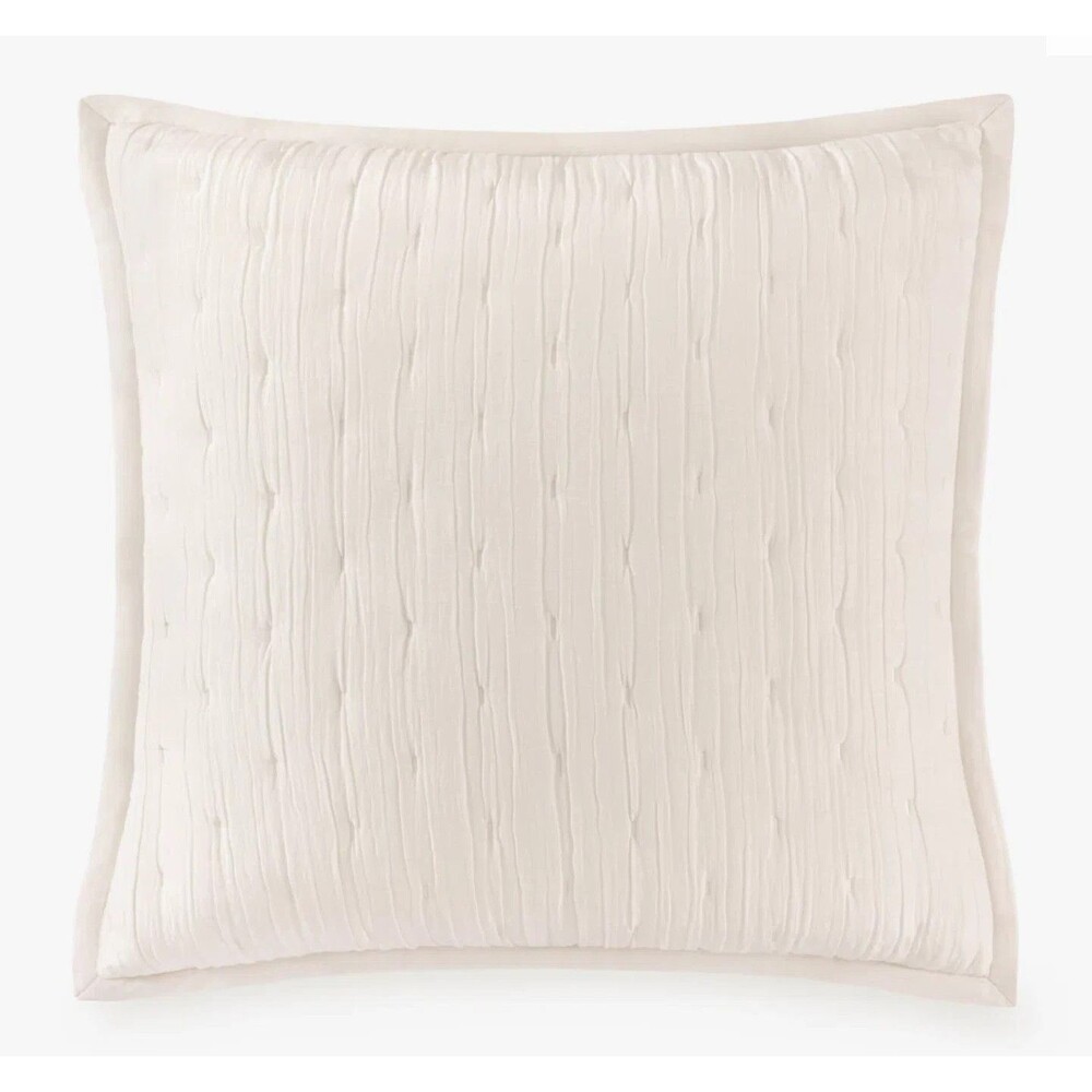 Donna Karan Luxury Euro Pillow Shams Set of 2 Meditate Silk Linen Ivory 26x26